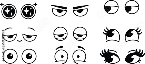Canvastavla Cartoon comic eyes vector illustration set with various human expressions