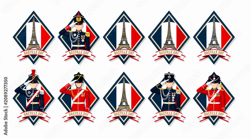 Fototapeta premium French soldier badges, Eiffel Tower icons, patriotic symbols