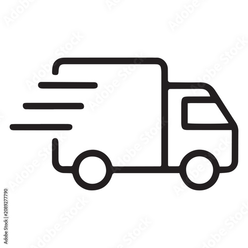 Fotografía Black delivery truck icon in motion Vector, illustration
