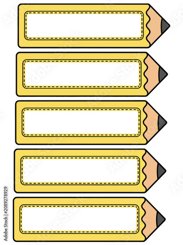 Bild auf Leinwand Set of five yellow pencil shaped name tags or labels