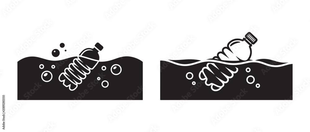 Obraz premium Plastic bottle floating in water vector illustration showing environmental pollution and waste issues.