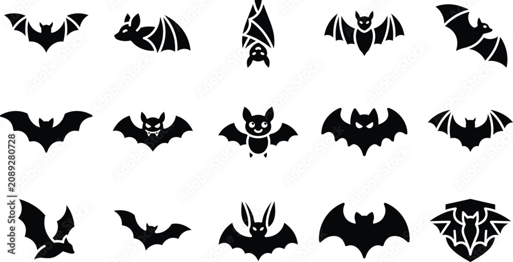Fototapeta premium Halloween bat vector collection diverse silhouette designs for spooky graphics decorations
