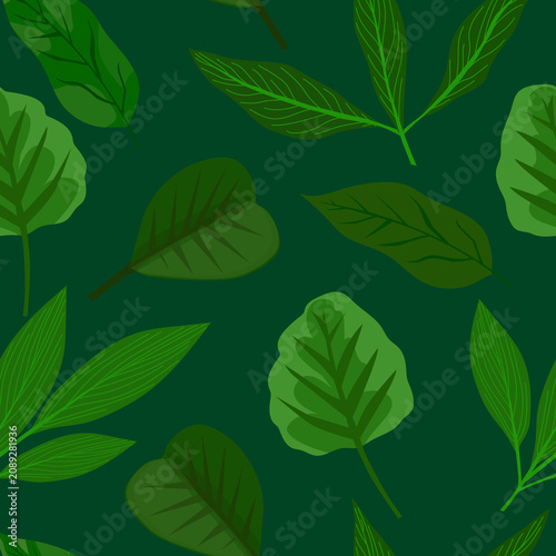 Green leaves of different plants in print