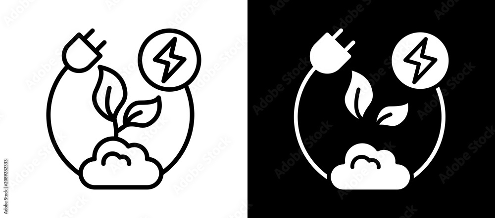 Fototapeta premium Sustainable Energy Icon Set In Black And White Filled Style Collection