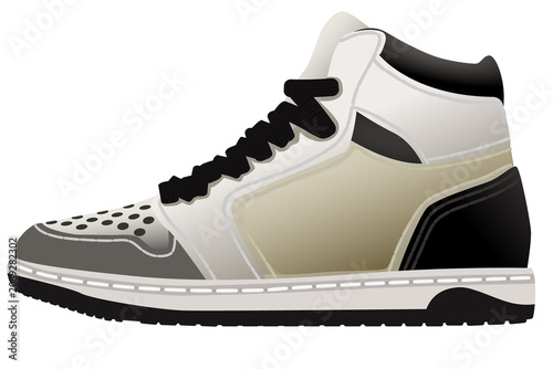 The profile of a high-top sports sneaker with a classic design.