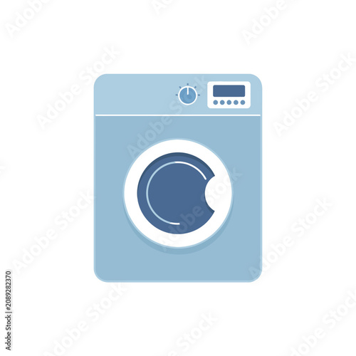 Blue washing machine flat vector icon illustration