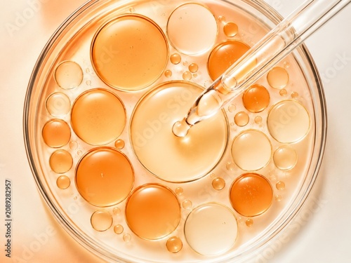 Orange Petri Dish with Cosmetic Serum Cells