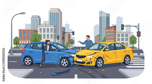 Car Accident Collision City Street Traffic Jam Damaged Vehicles