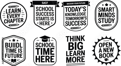 Photos Collection of motivational education badges featuring inspiring text and icons f