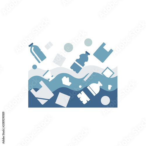 Ocean plastic pollution environmental waste concept illustration