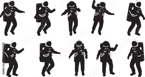 Bild auf Leinwand Astronaut silhouettes in various dynamic poses against a white background vector