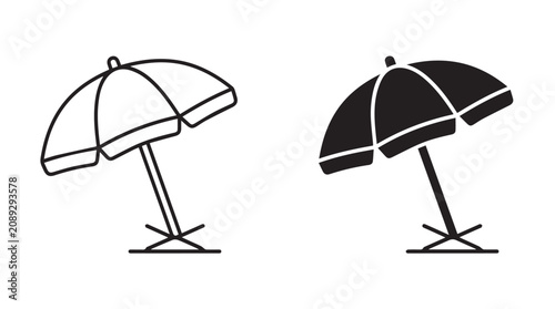 Beach Umbrella Icons, Vector Beach Umbrellas, Black and White Umbrella Illustrations, Outdoor Shade Symbols