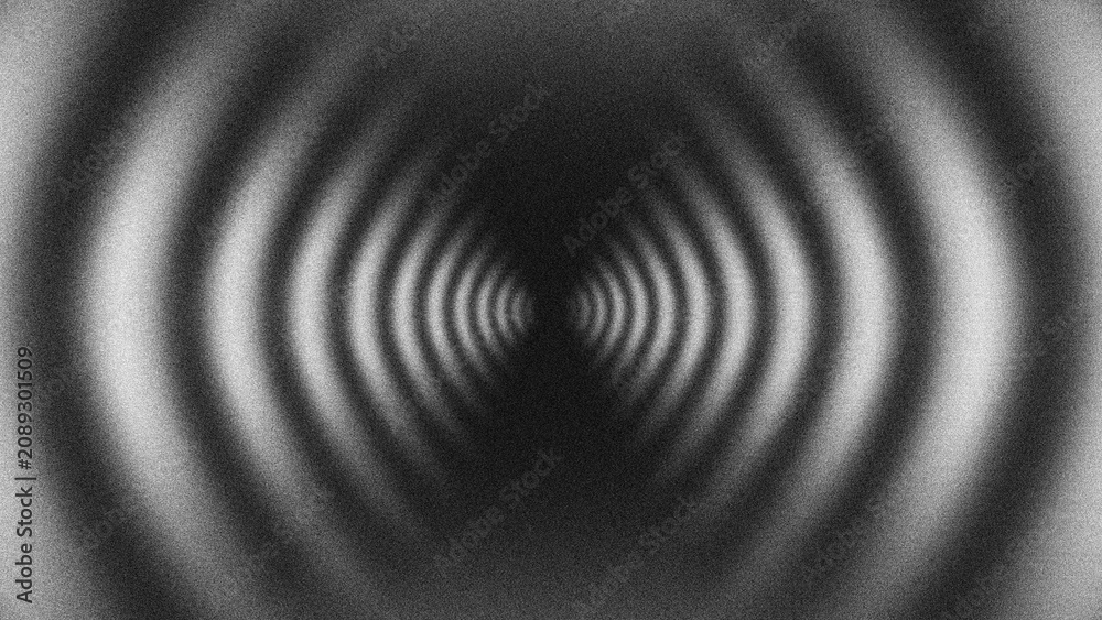 Fototapeta premium Monochrome grainy concentric circles abstract background for hypnotic sound wave concept