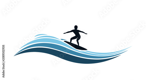 Canvastavla Silhouette of surfer riding stylized ocean wave.