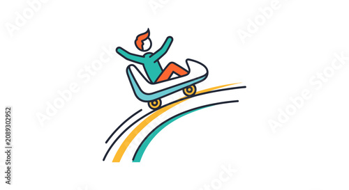 Slika na platnu Colorful illustration of person skateboarding on rainbow.
