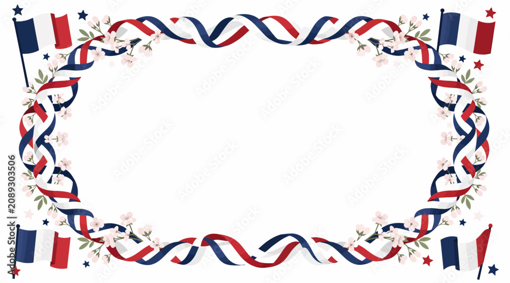 Obraz premium French National Day Celebration Border with Flags and Flowers