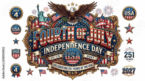 Fourth of July Independence Day Celebration USA Eagle Statue of Liberty Fireworks