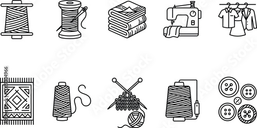 Photos Sewing and tailoring line icons set including thread spool needle textile fabric and clothes manufacturing