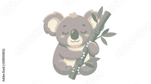 Photography Cute cartoon koala hugging a bamboo stalk.