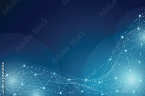abstract technology digital data network futuristic flowing wave with copy space vector blue background