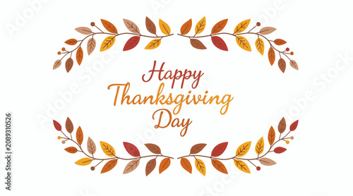 Happy Thanksgiving Day Autumn Leaves Wreath Border Greeting Card Design