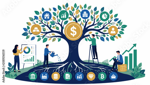 Financial Growth Tree Symbolizing Investment, Savings, and Economic Prosperity