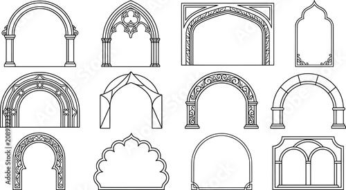 Slika na platnu Set of various architectural arch frames and doorways transparent background