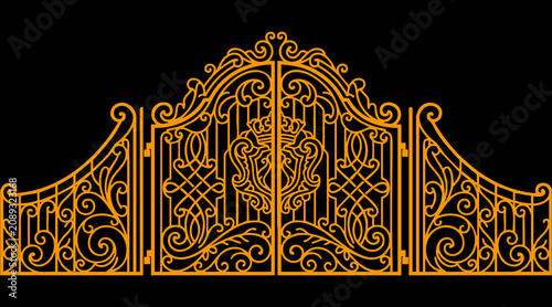 Fotografie Elegant golden ornate wrought iron gate vector illustration featuring intricate