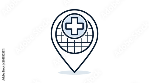Medical Location Icon: Hospital Pin Marker with Cross Symbol