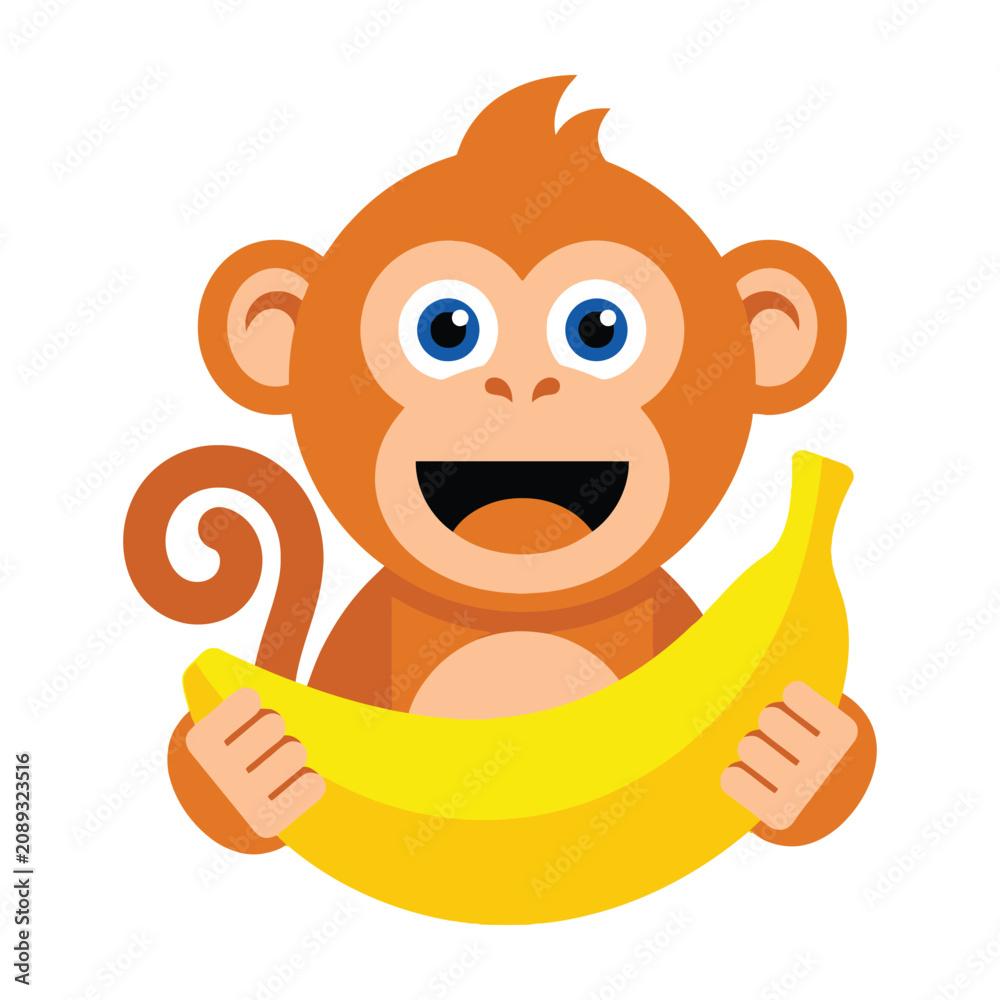 Fototapeta premium Monkey holding banana smiling cartoon character