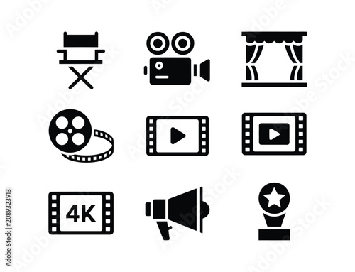 Obraz na płótnie 映画とシネマのアイコンセットベクターイラスト