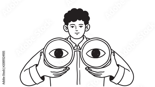 Foto Abstract illustration of person holding circular eyes symbolizing observation an