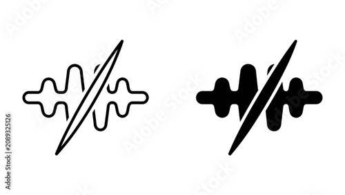 Tableau sur toile Mute Icon Set: A minimalist representation of two mute or no sound icons, one outlined and one filled, indicating audio muting or a sound off function