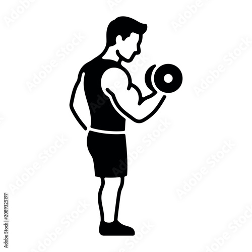 Fitness, workout, exercise, weightlifting icon, dumbbell lift isolated on White Background