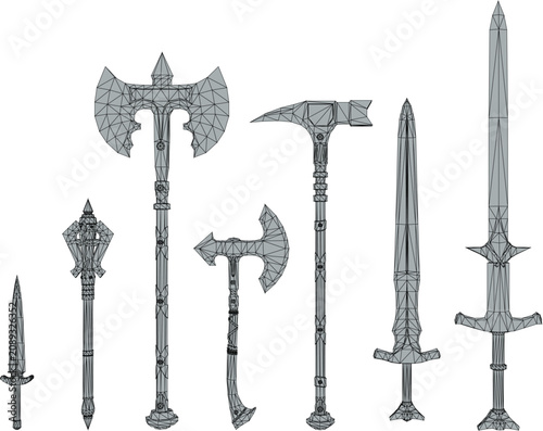 Bilde på lerret Collection of isolated 3D low poly historical infantry weapons set with heavy ba