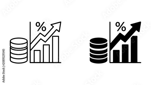 Bild auf Leinwand Financial Growth Icons: A visual representation of financial growth, featuring a bar chart, percentage symbol, upward-trending arrow, and stacks of coins, signifying economic progress and investment