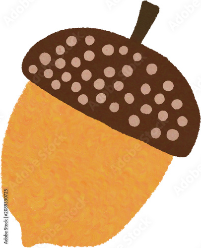 Cute acorn illustration with textured crayon drawing style.