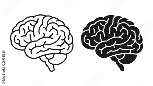 Bild auf Leinwand Brain Outline and Silhouette: A clear visual representation of the human brain, shown in both a minimalist outline and a bold silhouette, highlighting its intricate structure and cognitive power
