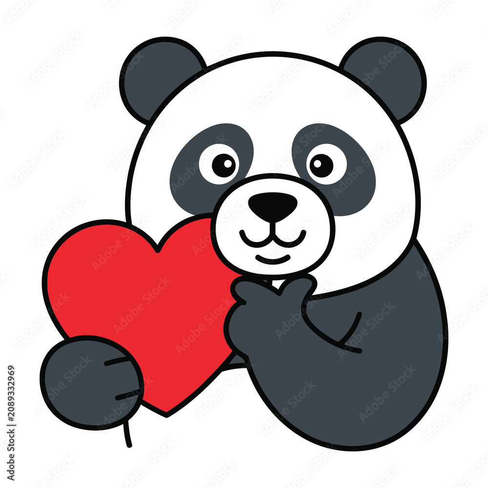 Naklejka premium Cute panda bear holding red heart symbol