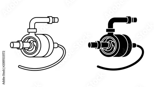 Bild auf Leinwand Pump and Filter Vector: A set of line art and silhouette illustrations of a compact pump and filter system, showcasing mechanical components and fluid dynamics