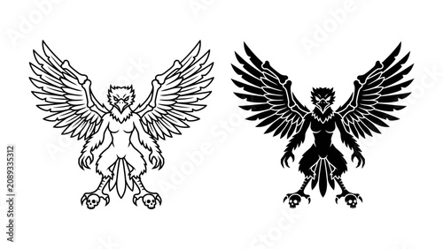 Fotografía Mythical Griffin Silhouette: A detailed illustration showcases a powerful mythical griffin, a creature of legend with the body of a lion and the head and wings of an eagle