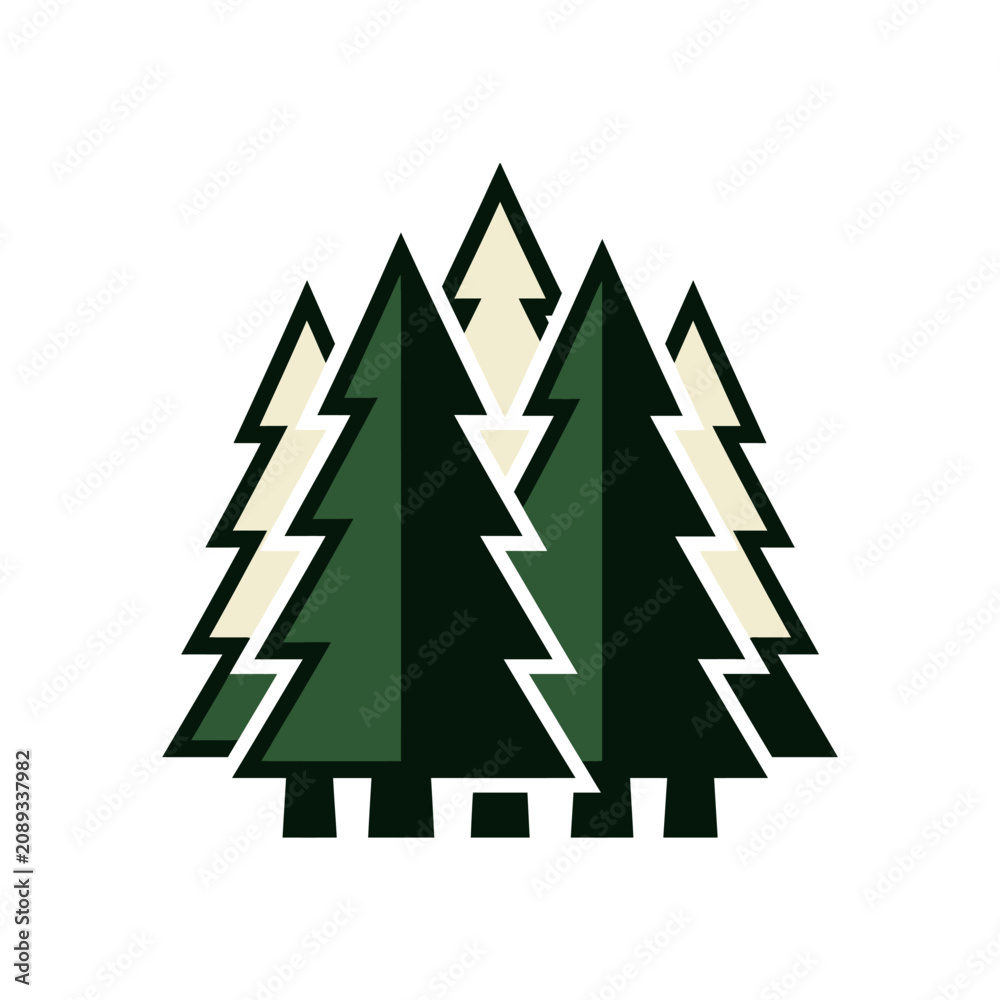 Obraz premium Stylized graphic illustration of a forest of evergreen trees.