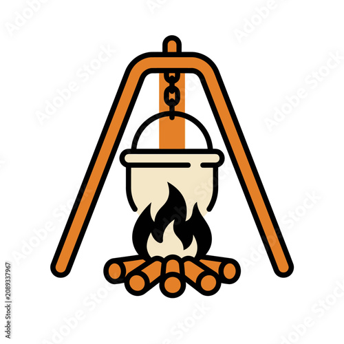 Foto Camping cauldron cooking over a bonfire icon.