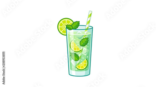 Φωτογραφία Refreshing Mojito Cocktail with Lime, Mint, and Ice - Vector Illustration