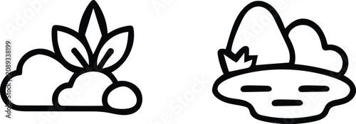Obraz na plátne Simple line drawings of cloud and plant icons