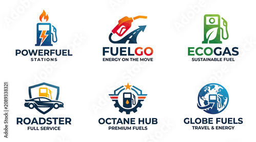 Cuadro en lienzo Fuel Station Logos: Power, Eco, Globe, Roadster, Octane Hub, Fuelgo