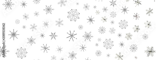 Fényképezés Elegant seamless pattern of various silver snowflakes scattered across white