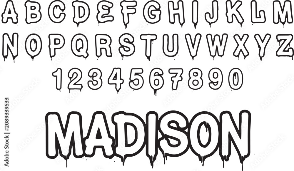 Obraz premium Dripping liquid alphabet and number font