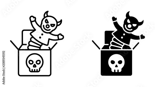 Tableau sur toile Jack in the Box Scare: A sinister jack-in-the-box with devilish horns and a skull on its box pops out, embodying surprise and mischief