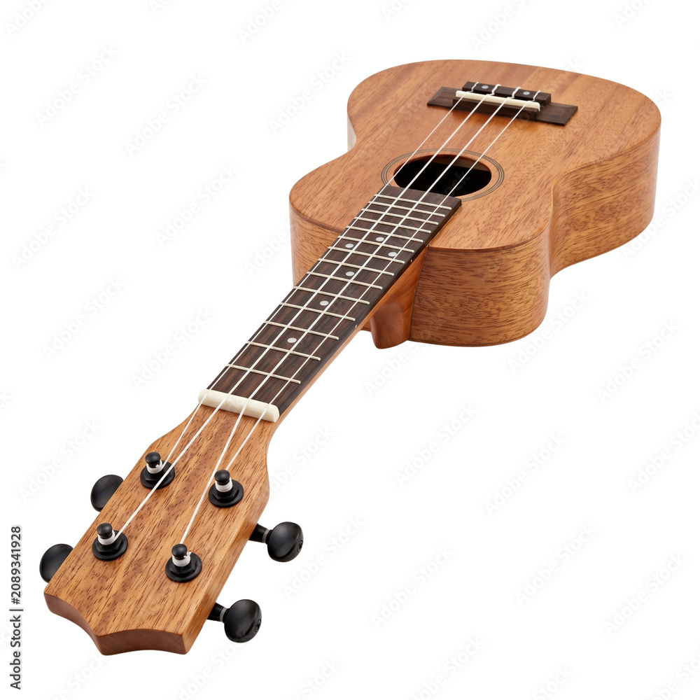 Fototapeta premium Wooden Ukulele Isolated on White Background - Acoustic String Instrument